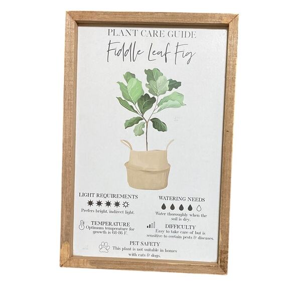 Fiddle Leaf Fig Art Primitive By Kathy Wood Sign Plant Care Guide Frame 10/21 PA - Picture 1 of 10